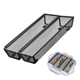 Fodofodo drawer organizer with interlocking arms in black showing sturdy mesh design and space-saving form