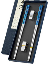 FOFAYU chopsticks front view in blue-silver finish, durable for daily meals.