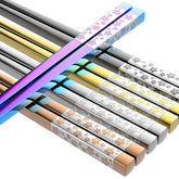 FOFAYU multicolor metal chopsticks set with five reusable pairs for stylish dining.