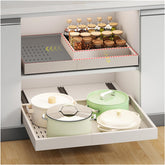 Fokyfok pull-out cabinet organizer with three rails for deep shelves