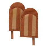 Folkulture mini oven mitts orange set 2, front view with non-slip grip