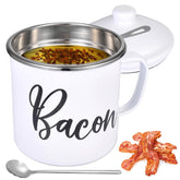 Fondpen bacon grease container with strainer keeps fat clean for reuse.