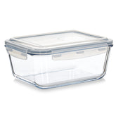 Food Boutique large glass container with hinged lid for secure, leak-proof meal prep.