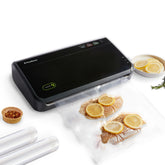 FoodSaver vacuum sealer machine front view for compact kitchen storage.