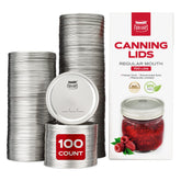 FORJARS regular-mouth lids 100-pack with airtight seal on mason jars for food storage.