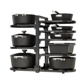 Fovkdcvw under-cabinet 8-tier organizer keeps heavy cookware within reach.