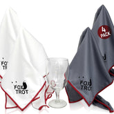 Fox Trot large microfiber polishing cloths front pack for crystal-clear glassware shine.