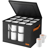 foyego 2-layer mug storage box with dividers showing organized cups and protection