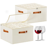 Foyego wine glass storage box with dividers protects stems during moving