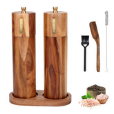 Foyucool wooden salt and pepper grinder set, 8-inch brown, stylish for fresh seasoning at the table.