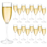Frcctre 16-pack acrylic champagne flutes with 5 oz capacity for weddings and parties.