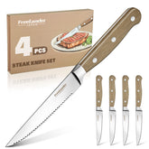 Freelander serrated steak knife with wood handle for clean, effortless cuts