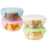 Freshmage 20oz glass meal prep containers stacked for space saving.