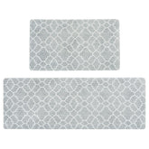 FRESHMINT kitchen mat set in stone-gray trellis design for comfortable standing at the sink