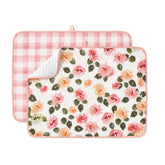 FreshMINT printed dish drying mat with grid pattern keeps counters dry and stylish.