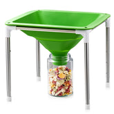 Friheten extra large collapsible funnel with stand for Harvest Right, easing transfer to jars.