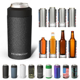 Frost Buddy universal can cooler demonstrates 12oz slim fit keeping drinks colder longer.