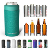 Frost Buddy universal can cooler teal-glitz close-up showcases all-in-one size compatibility.