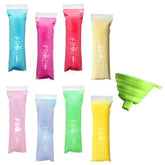 FROZIP small-size bags with funnel for easy filling and sealing.