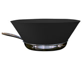 Frywall 12 splatter guard on pan blocks oil while keeping cooking surface accessible.