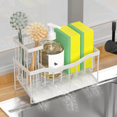 Fssvcd Maifan sink caddy with automatic drainage keeps counters dry and tidy.