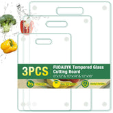 FUOAUYK 3-piece tempered glass cutting boards set on counter for versatile prep
