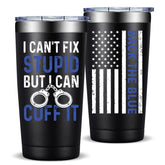 Fufandi police officer tumbler with closed lid for spill-proof use on duty