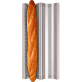 Fulimax baguette pan with two perforated slots for even browning and crust.