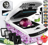 Fullstar 12-in-1 chopper blades for julienne and dice prep.
