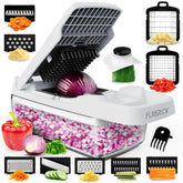 Fullstar 9-in-1 chopper blades showcase versatile cutting for fast meal prep.