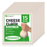 FUMILE cheese cloth packaging highlighting sustainable, unbleached cotton for clean food prep.