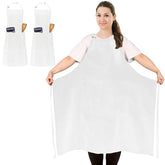FunChaos plus-size white apron front view showing full coverage for tall cooks.