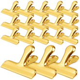 Funfery 24-pack stainless steel gold chip clips sealing bags to keep snacks fresh.