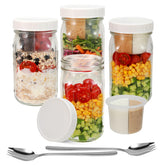 Fusnugk 4-pack glass salad mason jar with separate compartments keeps greens fresh.
