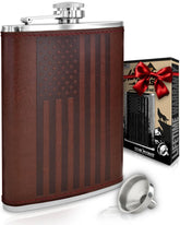 Future Hydrate leather American flag flask with leather wrap ideal for outdoor adventures