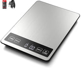 Fuzion food scale with tempered-glass top for easy cleaning.