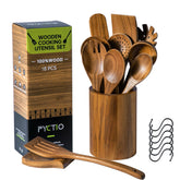 Fyctio acacia wood spoons set durable heat resistant cooking tools