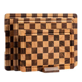 Fyctio cutting board set in acacia checkered large on storage stand for organized prep
