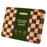Fyctio cutting board top view shows checkerboard surface for prep and presentation.