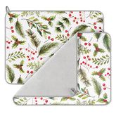 FYSUIMU Christmas dish drying mat with holly berries protects countertops after washing dishes.