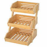 G.a HOMEFAVOR bamboo fruit basket top view highlighting breathable 3-tier design for fresh produce.