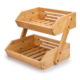G.a HOMEFAVOR two-tier bamboo fruit basket on counter with organized fruit