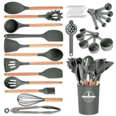 Gaixvny 34P utensils with wooden handles for a comfortable grip during cooking