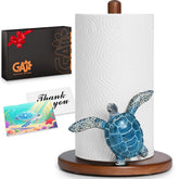 GAJ blue turtle paper towel holder front view enhances coastal kitchen decor