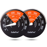 GALAFIRE thermometer on wood stove setup for easy heat monitoring.