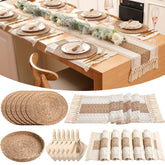 Gandeer round woven placemats on table, heat resistant and easy to wipe clean.