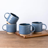 GBhome 15oz stackable mug with embossed blue texture, ideal for daily coffee