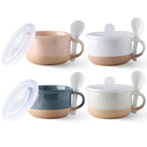 GBhome ceramic soup mug with lid and spoon, 24oz, ideal for soups and cereals