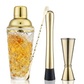 Gbuxska gold cocktail shaker: premium glass for stylish home mixology.