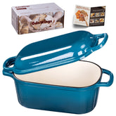 GdnWings teal Dutch oven with lid, even heat for crusty breads.